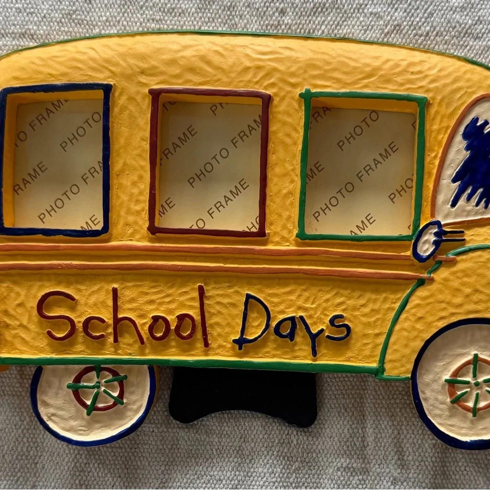 Vintage Yellow School Bus Photo Frame School Days 3 Opening K-12 Resin Tabletop